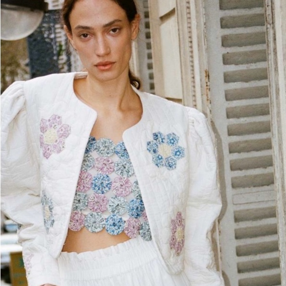 Sea New York White Bomber Jacket with Floral Embroidery